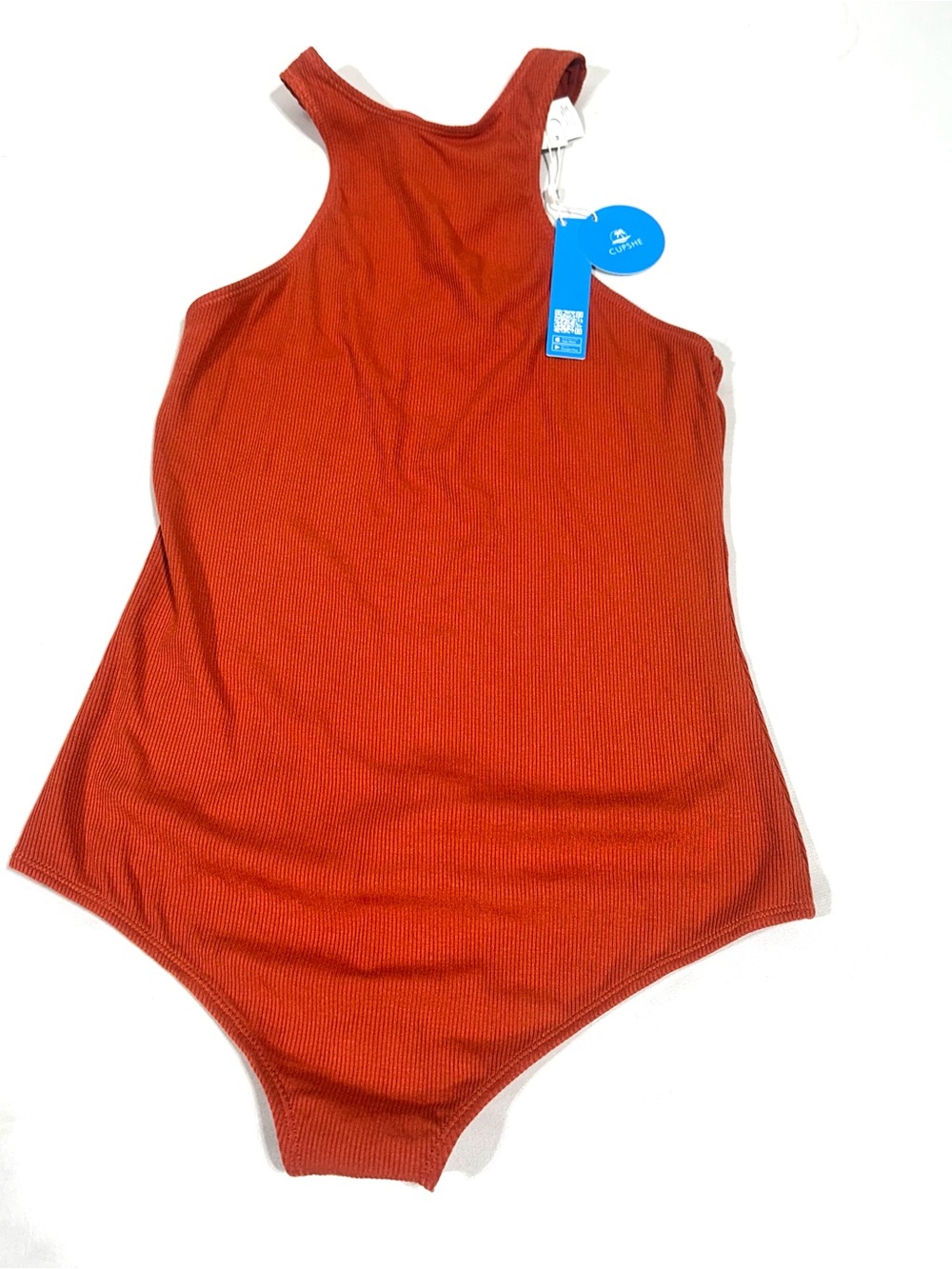 CUPSHE Ribbed Twist Back Tank Bodysuit Orange Sleeveless Top NWT Medium